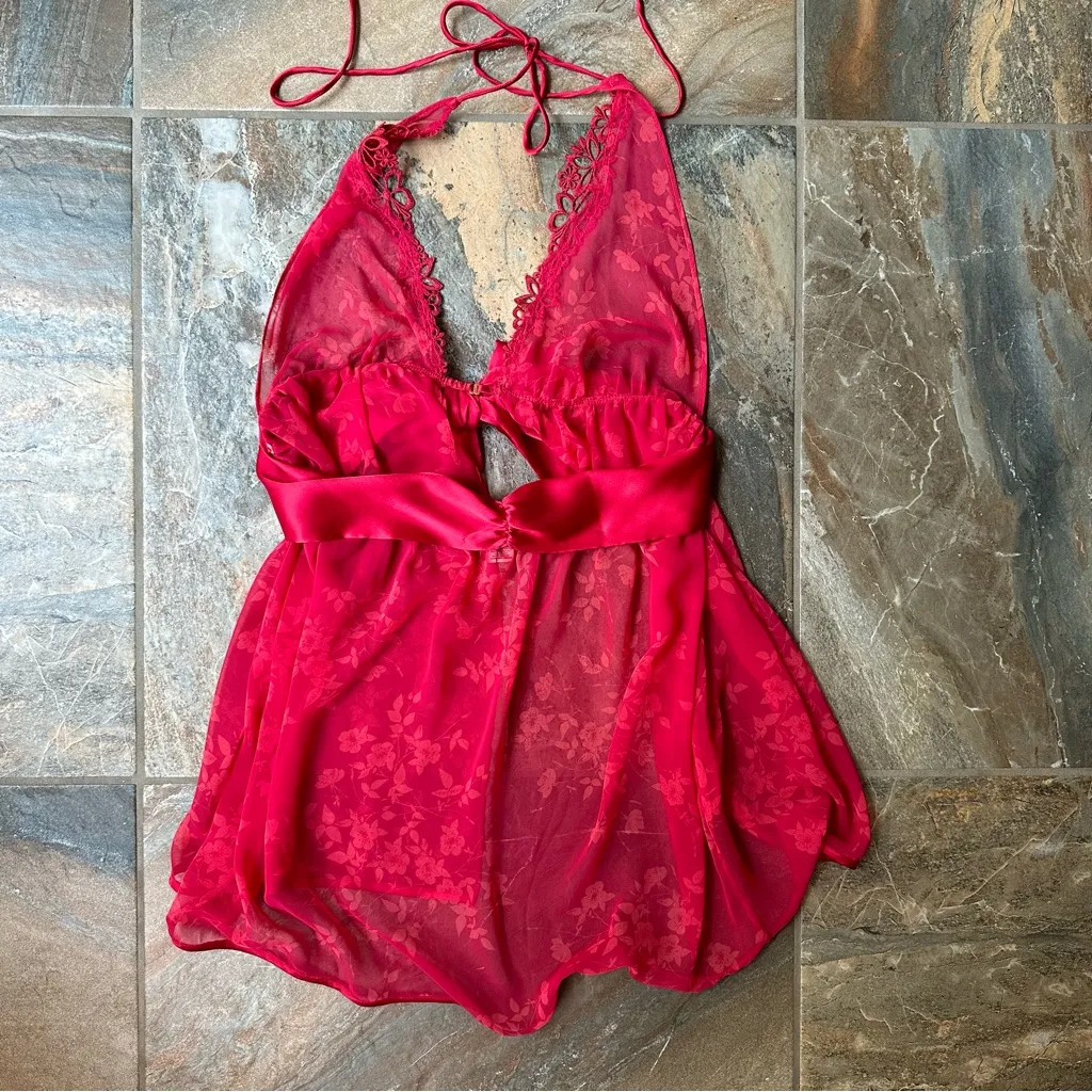 Victoria's Secret Red Lace Lingerie Babydoll Satin Bow Chemise Women's Medium - Image 5