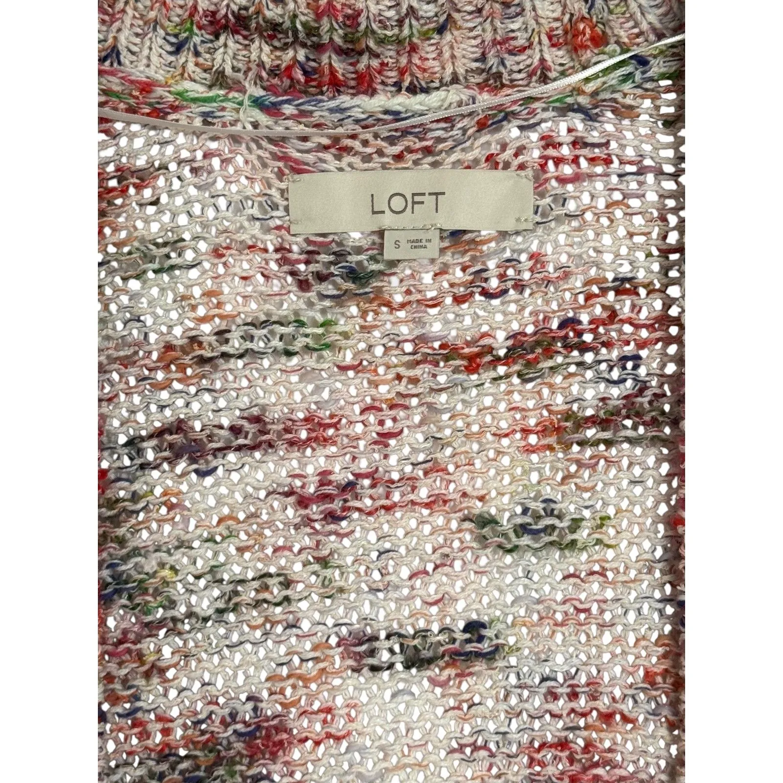 LOFT Cotton Blend Women’s Multicolor Speckled Knit Open Cardigan Sweater Small - Image 6