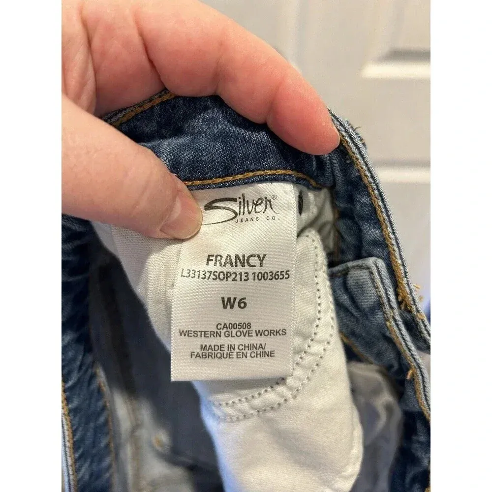 Silver Jeans Francy Mini Skirt‎ Womens 6 Blue Denim Mid Rise Raw Hem Zip Fly - Image 9