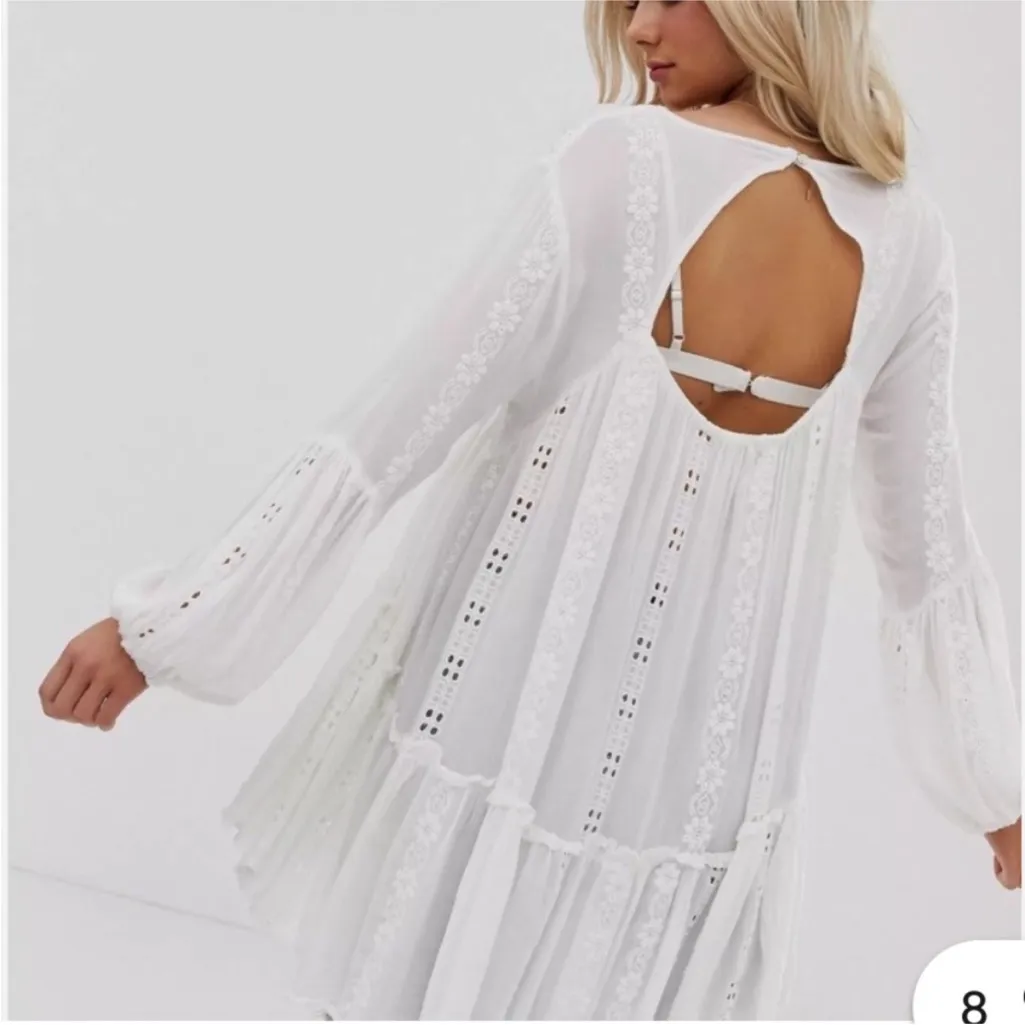 FREE PEOPLE Kiss Kiss Embroidered Eyelet Mini Dress XS - Image 5