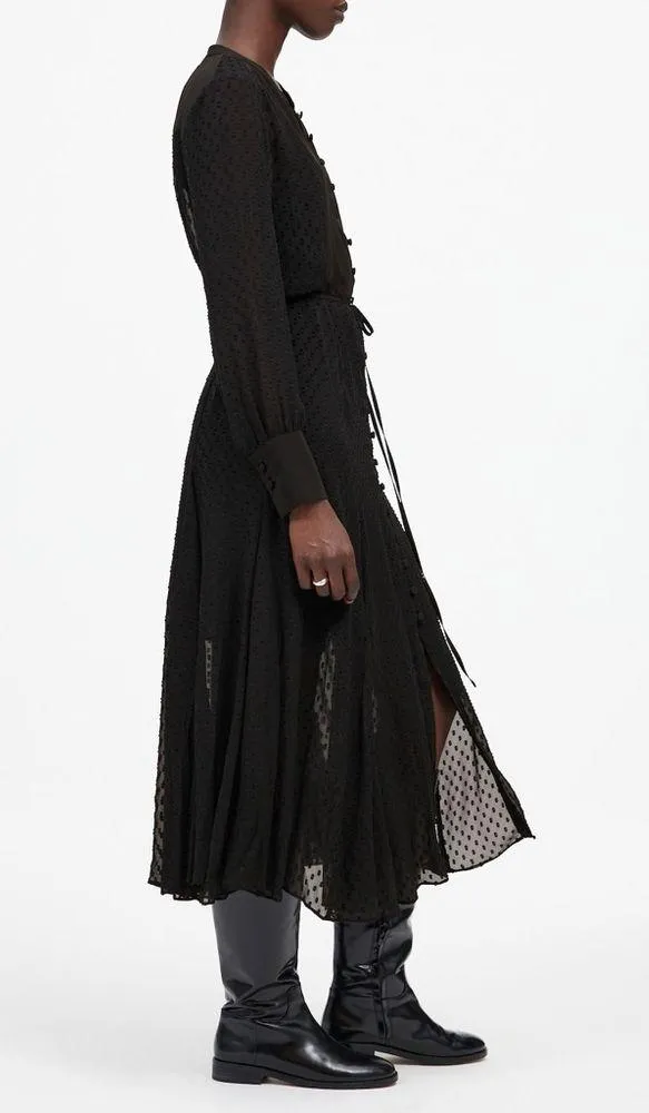 NWT Madewell Tie-Waist Midi Dress in‎ Clip Dot Black S ripped shoulder belt loop - Image 3