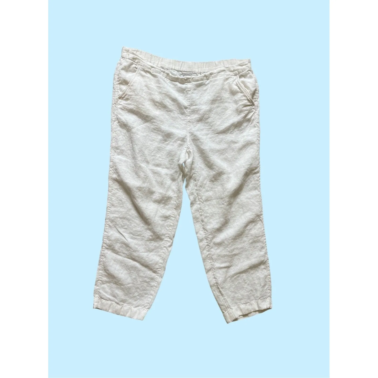 Chicos 100%  Linen Pullon Pants Size 16/XL White Pockets Straight Leg - Image 3