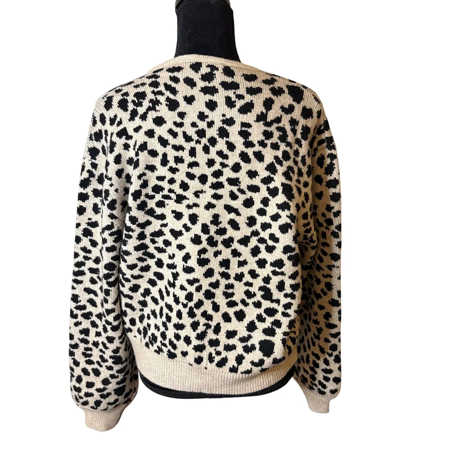 Sunday Edition Leopard Print Tie Front Cardigan Size L Coquette Bow Knit Tan Size L - Image 3