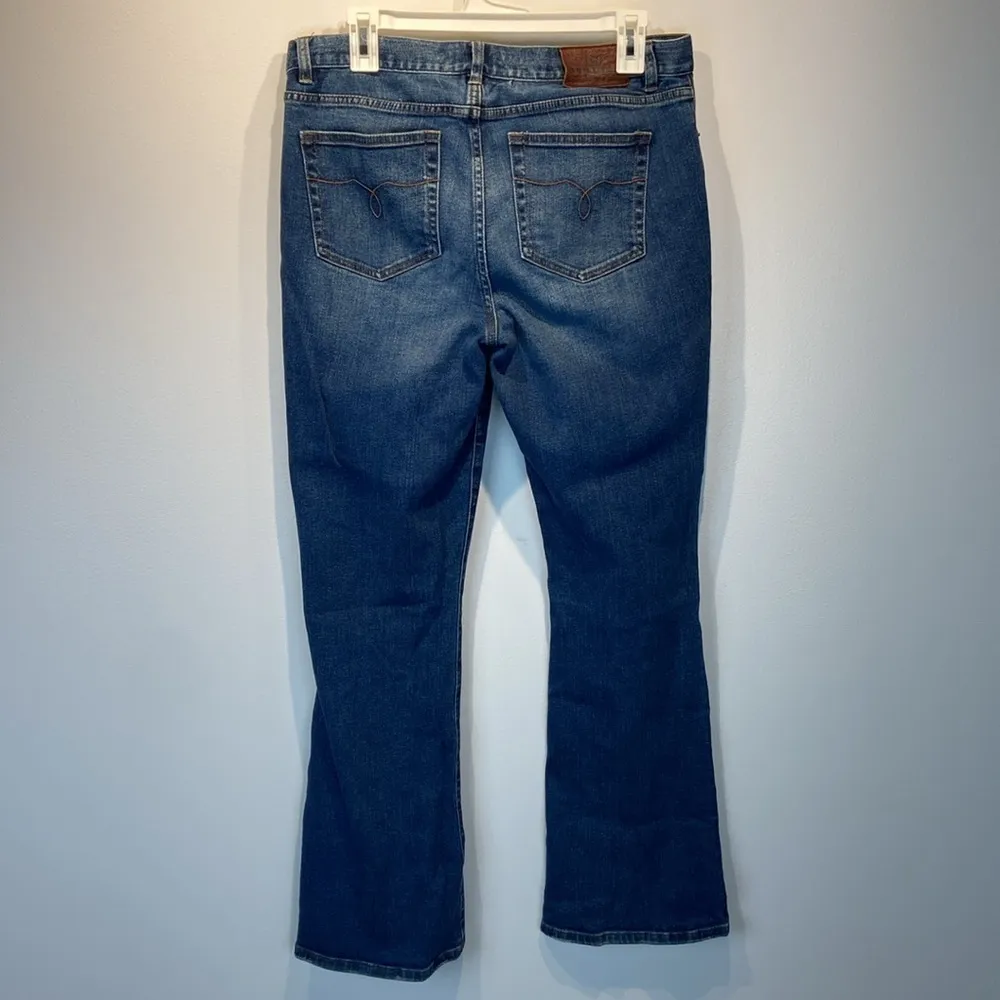 Lauren Ralph Lauren High Rise Flare Jeans Dark Wash Size 10 Whiskering Mid Rise - Image 6