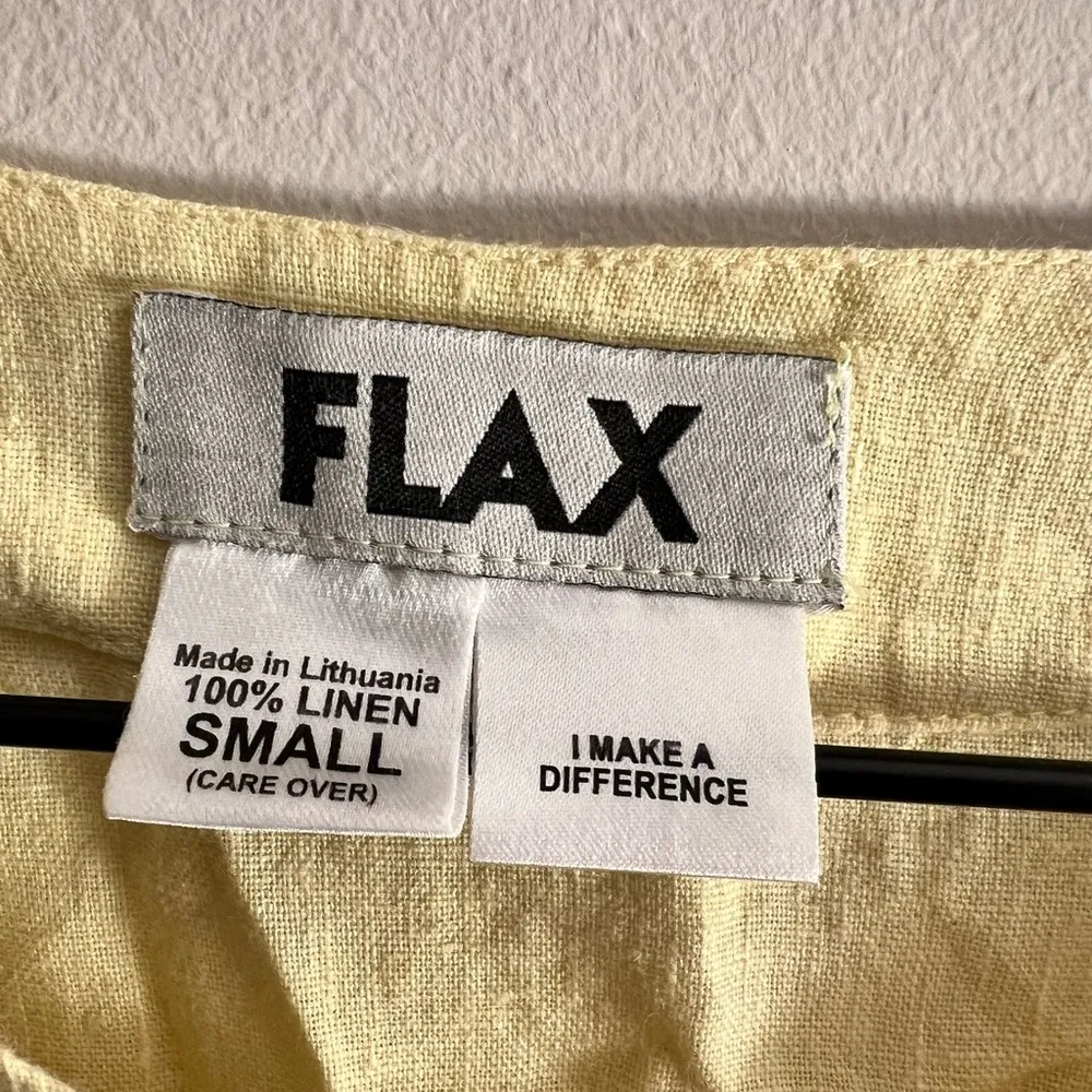 Flax women lemon yellow Linen long sleeve Mother of Pearl button blouse top S - Image 3