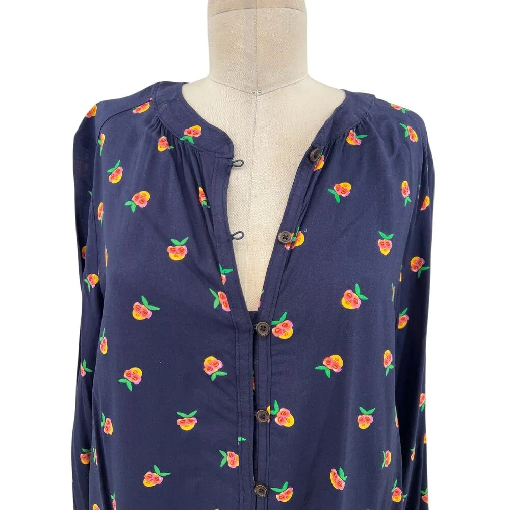 Anthropologie‎ Kendra Dandy Dreamer Buttondown Top Blouse Pineapple Navy Blue 12 - Image 4