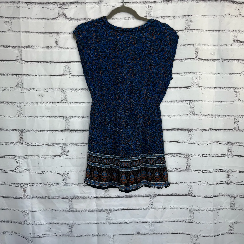 Forever 21 Blue Boho Floral Blouse Women’s Small Cap Sleeve Peplum Tunic Top Y2K - Image 10