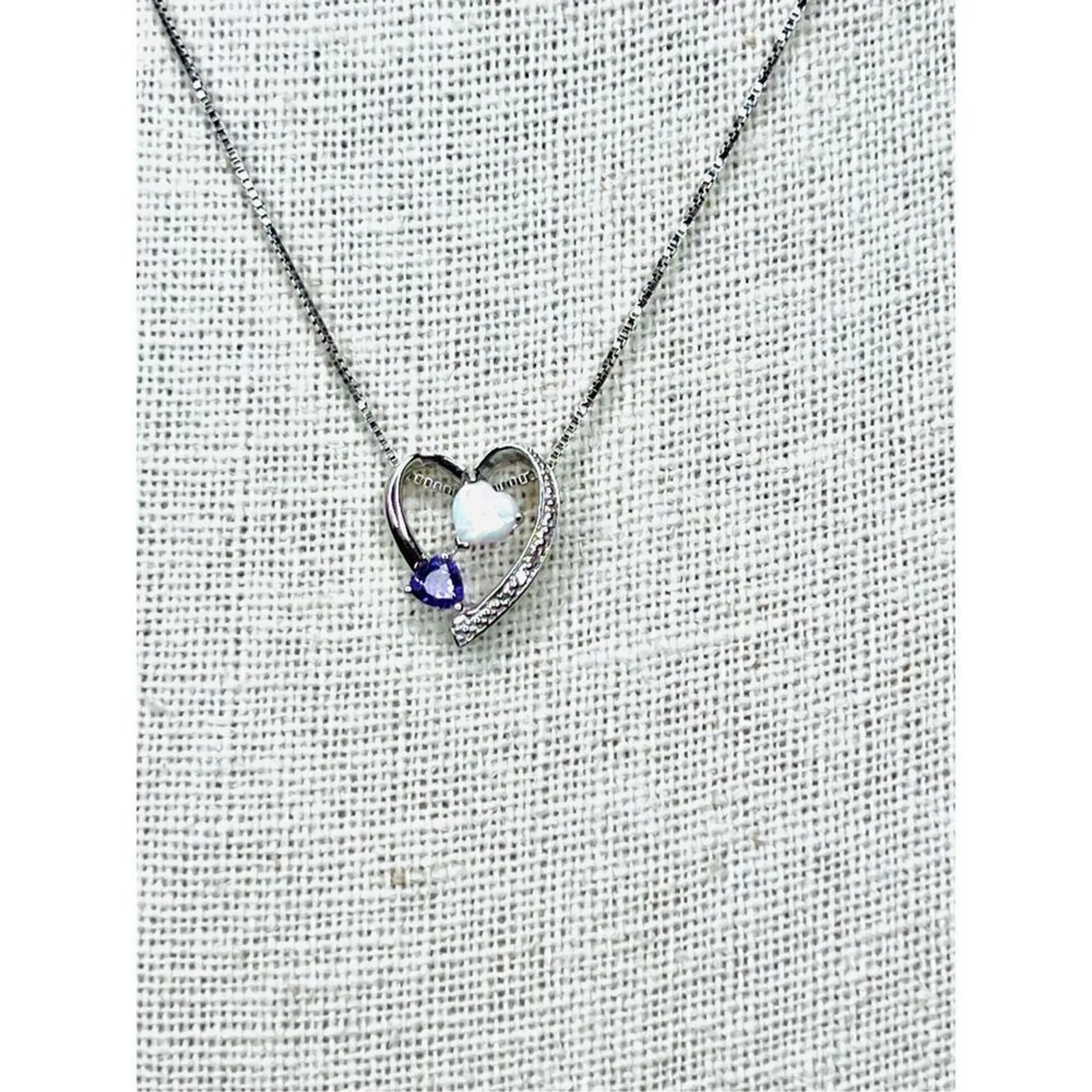 Felicia Design Sterling Silver 925 Opal Amethyst‎ Heart Pendant Necklace NWOT - Image 5