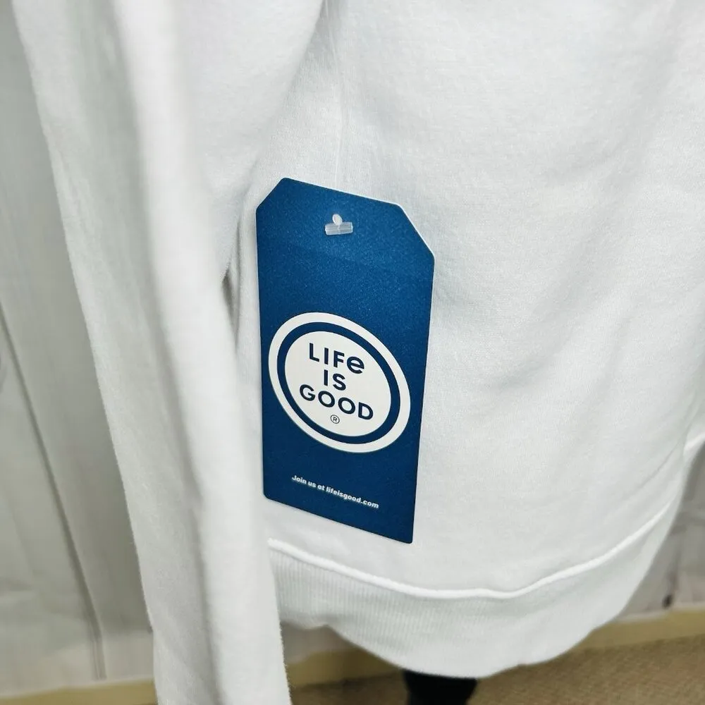 NWT Life is Good Hoodie Sweatshirt Good Vibes Womens Sz M White Fleece Lined - Image 13