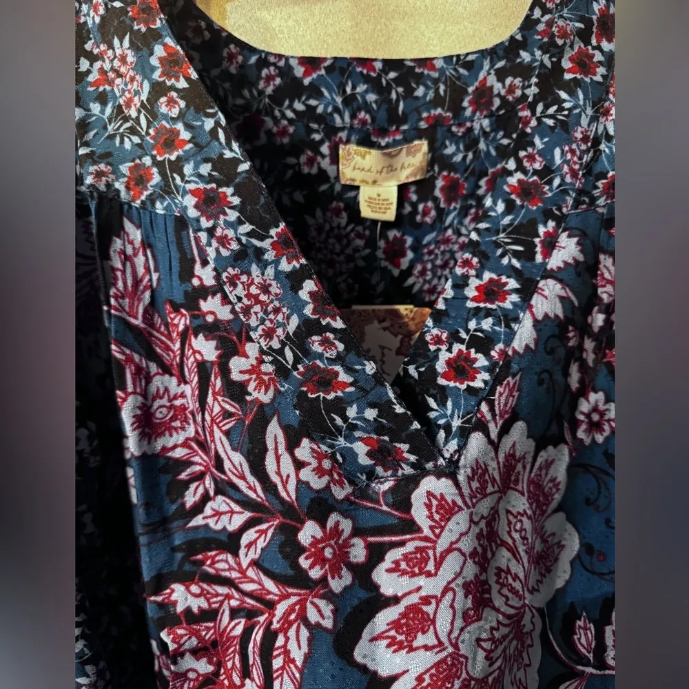 NWT Band Of The Free JOSIE SAPPHIRE MIXED PRINT LONG SLEEVE TOP Boho size medium Blue - Image 10