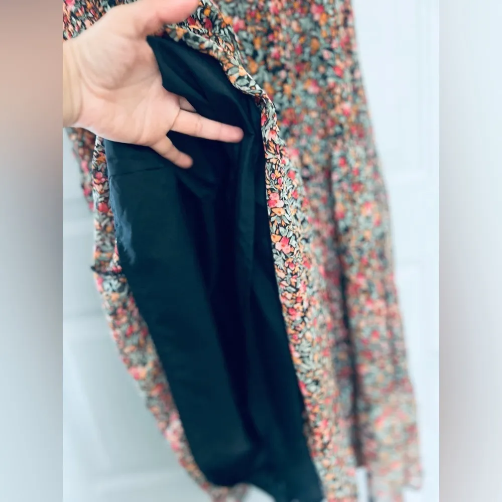 BB Dakota Steve Madden Midi Dress M Black Ditsy Floral Ruffle Tiered Sleeveless - Image 8