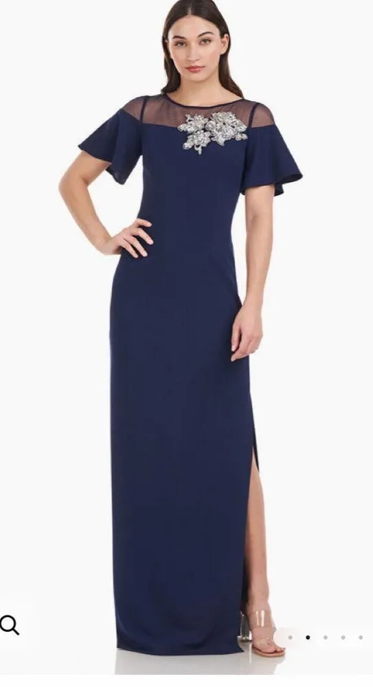 NWT JS Collections Fleur Beaded Column Gown Blue Size 4 - Image 2