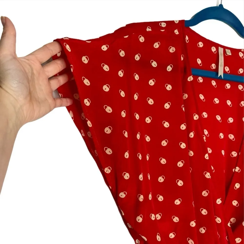 Petticoat Alley 100% Silk Cherry Red Lock Print Blouse - Image 4