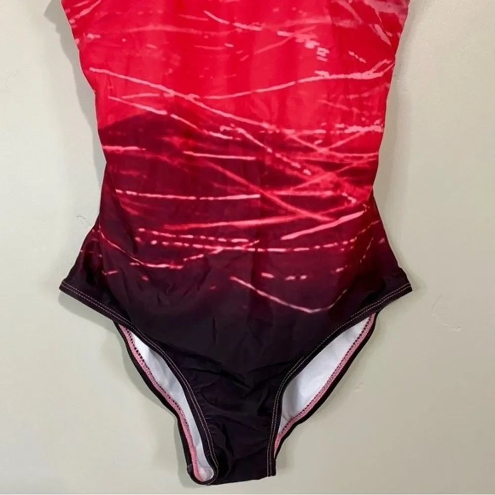 Women’s One Piece Crisscross Ombre Swimsuit Red, Pink & Maroon Size Small NWOT Red - Image 3
