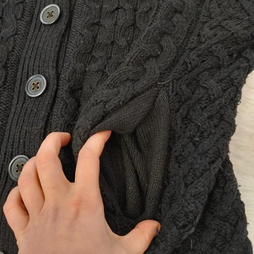 Moda International Black Wool Acrylic Button Sweater Size Small S Thick Knitted - Image 7