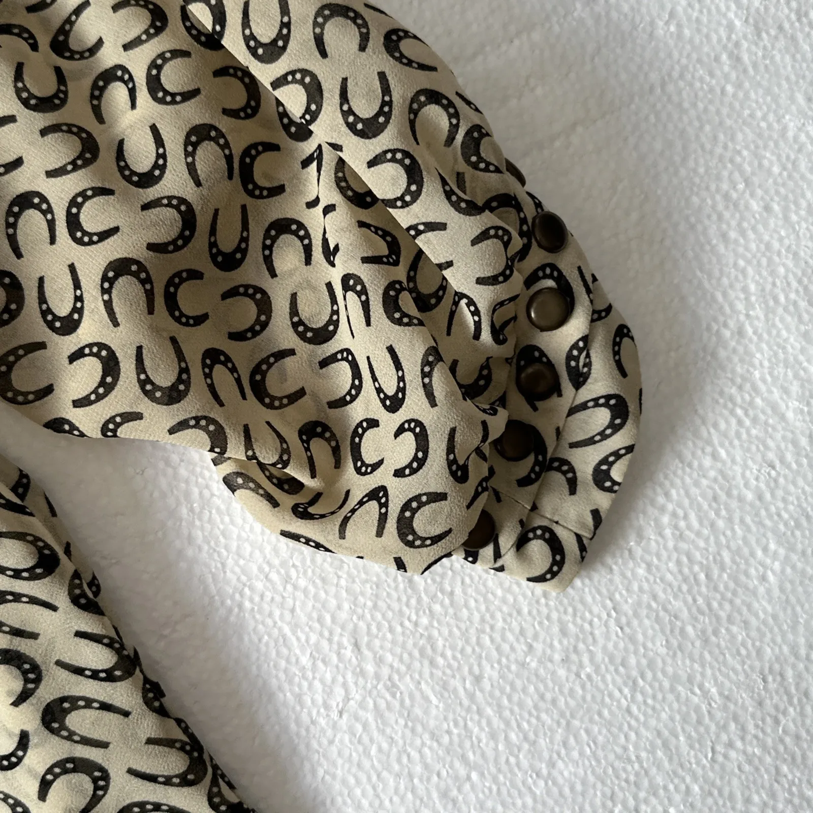 Angie Women Cream Black Short Sleeve Equestrian Brass Stud‎ Top Horse Small - Image 6