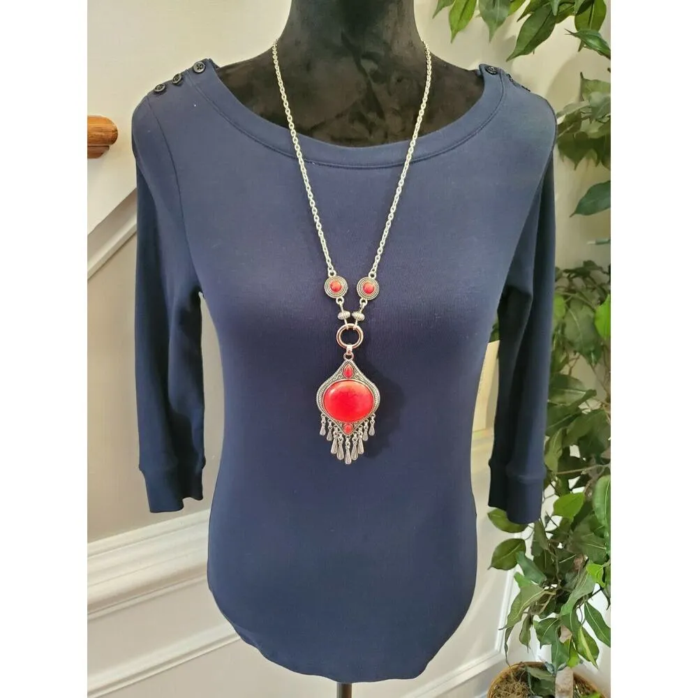 Jones NewYork Women's Solid Blue Round Neck Long Sleeve Casual Top Shirt Size S - Image 11