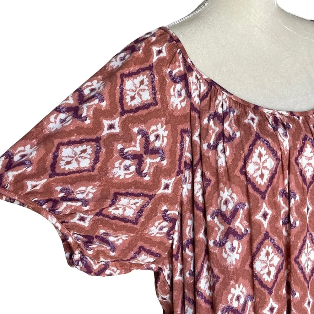 Knox Rose Women’s Tiered Bohemian Midi Dress Plus Size 1X Puff Sleeves Paisley - Image 10