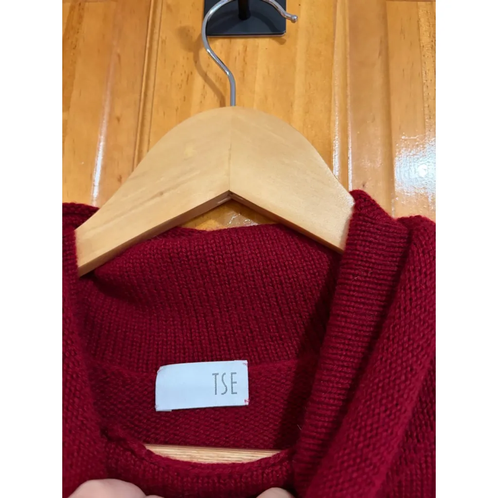 TSE Red Wool Cashmere Turtleneck Sweater M Sculptural Textured Back Minimalist - Image 3