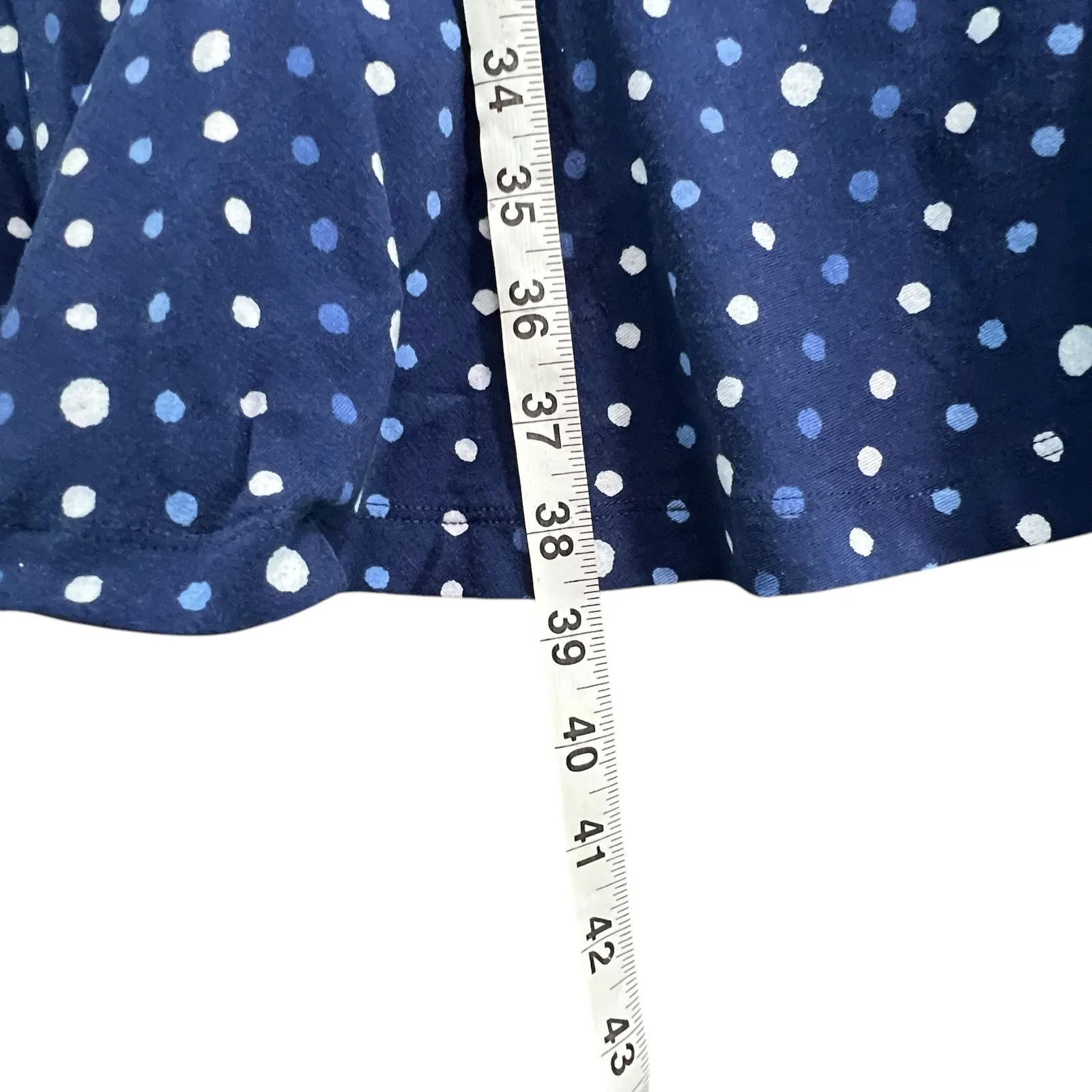 Lands End Dress Womens L Navy Blue Polka Dot Ruffle Hem Jersey Casual Coastal Size L - Image 11