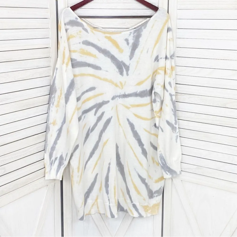 Cato Tie Dye V Back‎ Tunic Sweater Dress White Yellow Gray XL - Image 8