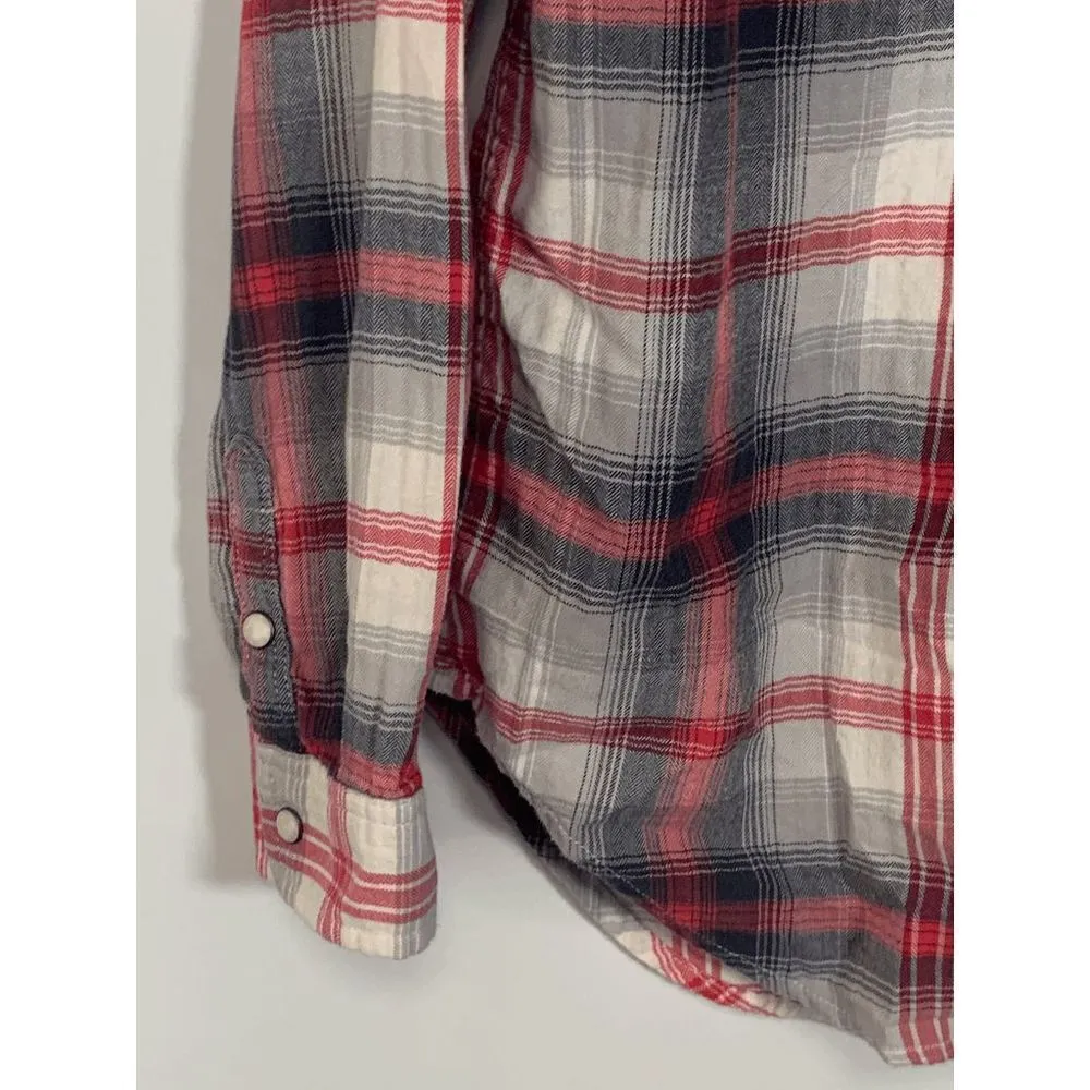 American Eagle Outfitters Women's Boyfriend Fit Tops Plaid Pearl Button Up XS - Image 3