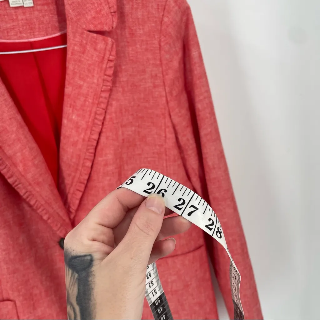 BODEN Mina Linen Cotton Button Front Frill Lightweight Classic Blazer Jacket Red Size 10 - Image 11