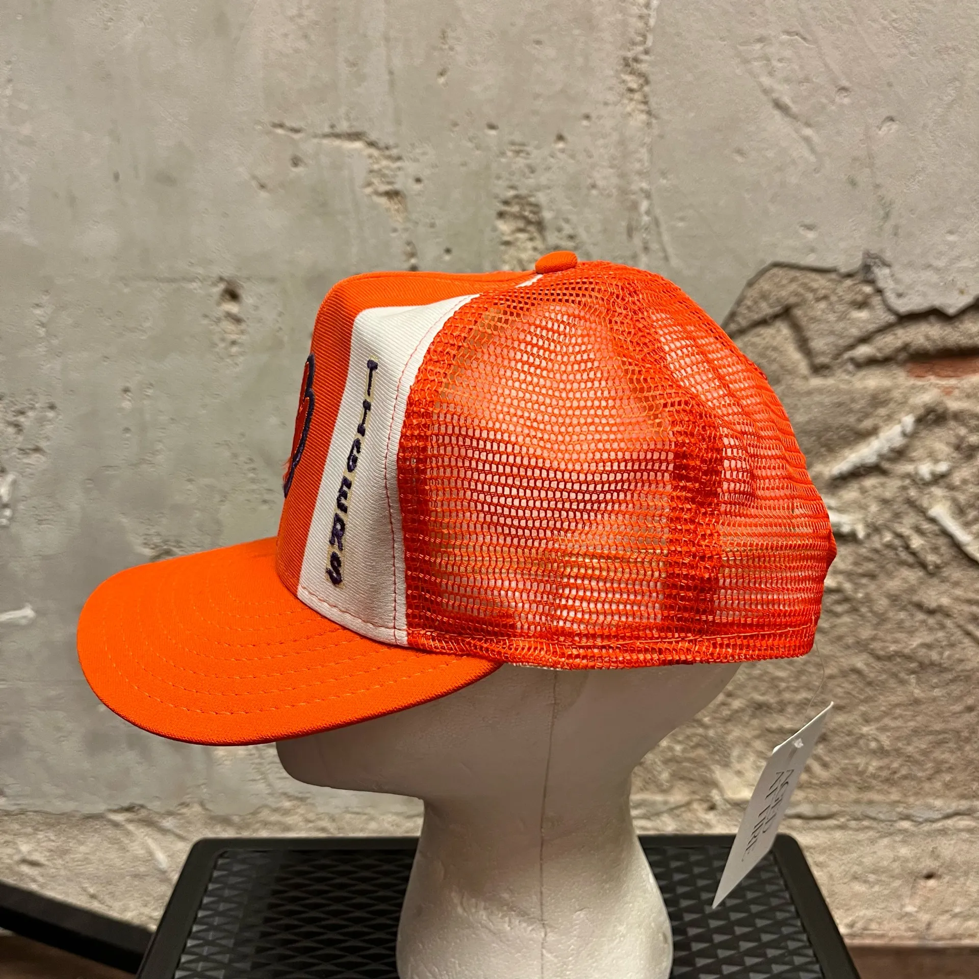 AJD Lucky Stripes Clemson Tigers Vintage 90s Colorblock Snapback Trucker Hat OS Orange - Image 2