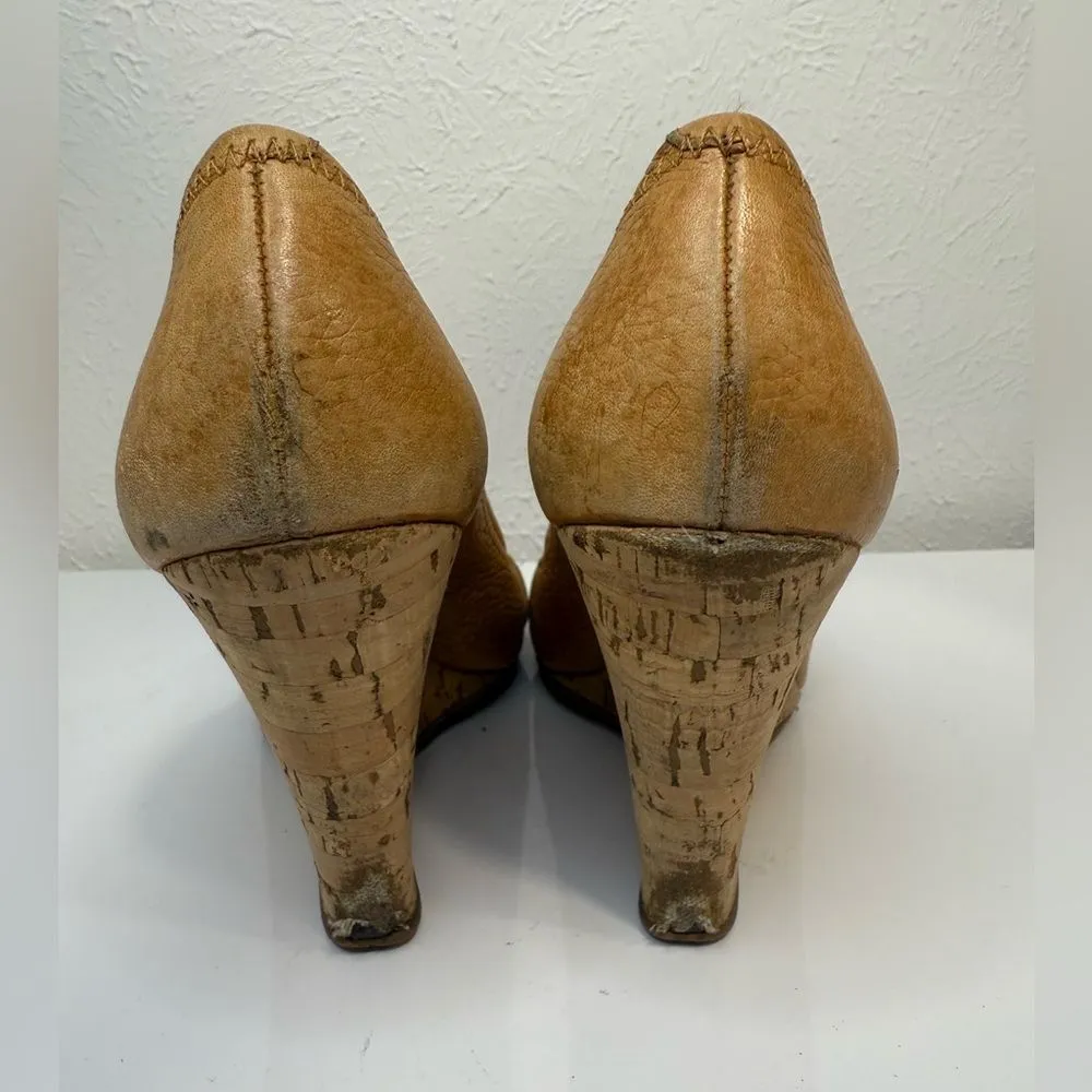 Tory Burch Carnell Peep Toe Wedge Heels Size 7.5 GUC - Image 3