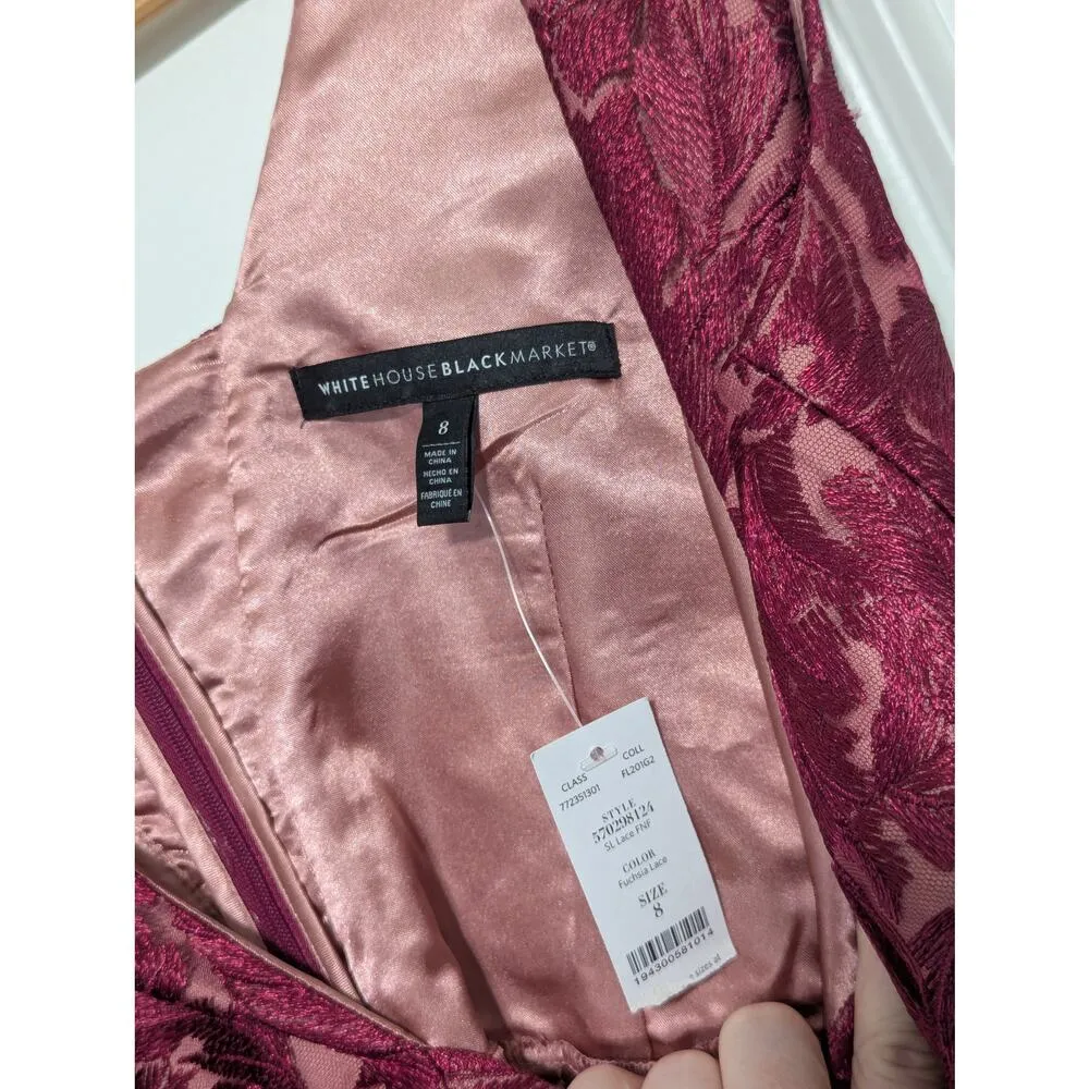 White House Black Market Sleeveless Lace Fit and Flare Dress Raspberry NEW Berry - Image 3