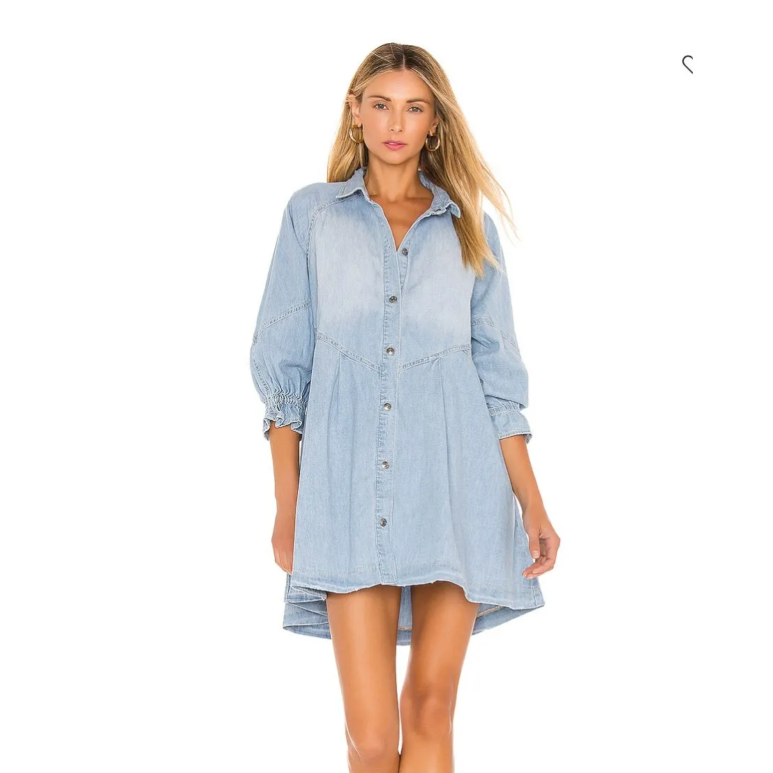 FREE PEOPLE Hannah Mini Long Sleeve Denim Dress Size XS - Image 3