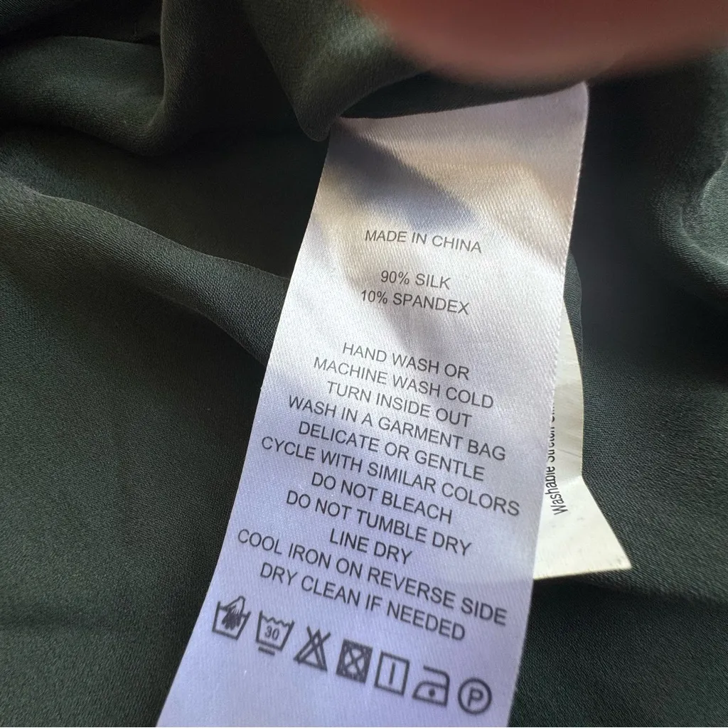 Quince Washable Stretch Silk Puff Sleeve Blouse Top Green - Image 6