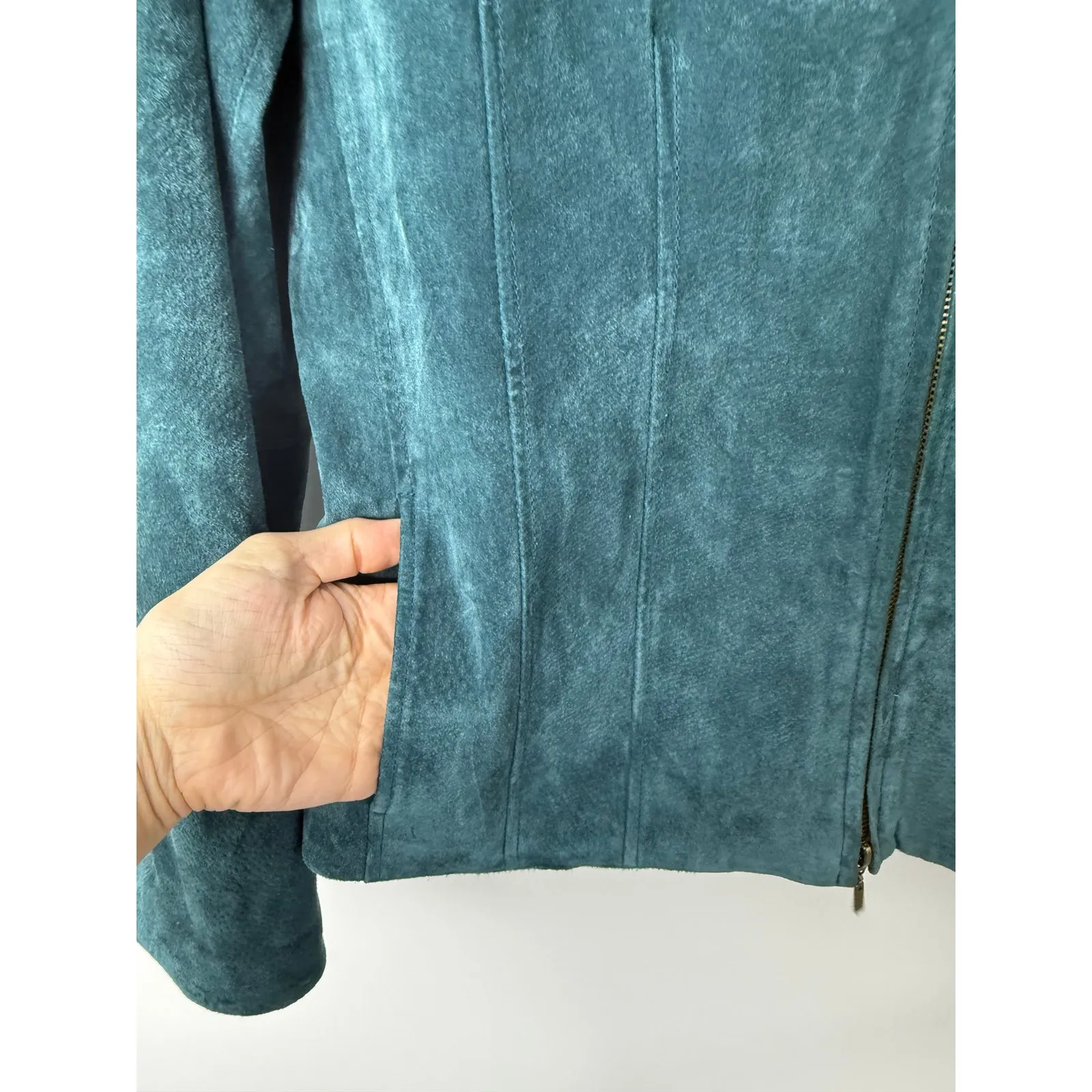 Coldwater Creek Teal Suede Leather Zip Jacket XL Soft Retro Y2K Minimalist - Image 6