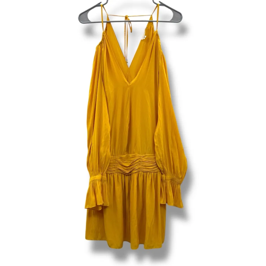 Ramy Brook Evan Marigold Ruched Mini Dress Women’s‎ Size 8 Long Sleeve V Neck - Image 3