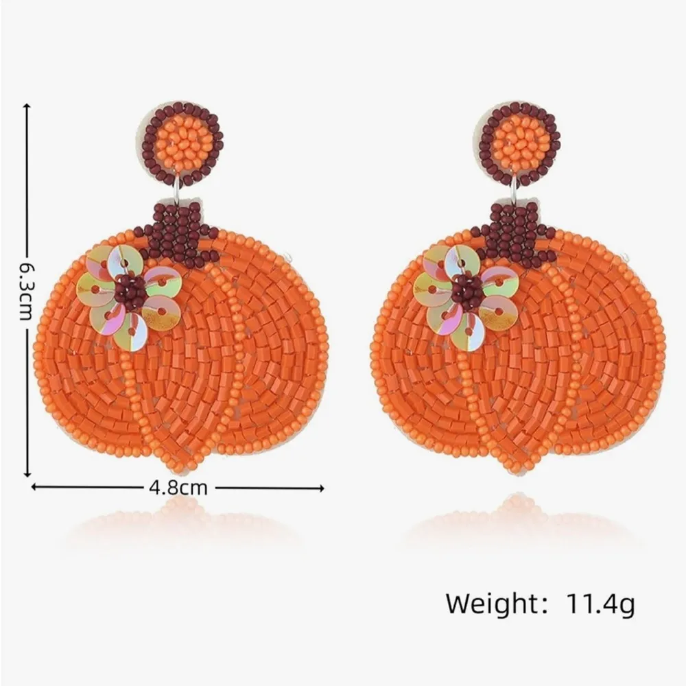 Earrings Pumpkin Beaded Sequins Dangle Halloween Fall Autumn Thanksgiving Orange - Image 6