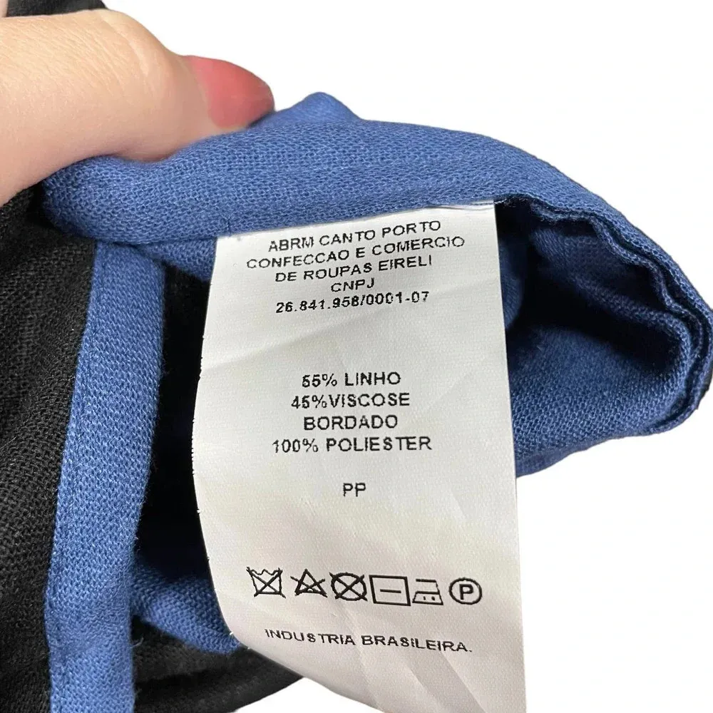 Bilo Brazil Blue Linen Crochet Puff Sleeve Long Midi Maxi Dress Size XS‎ - Image 10