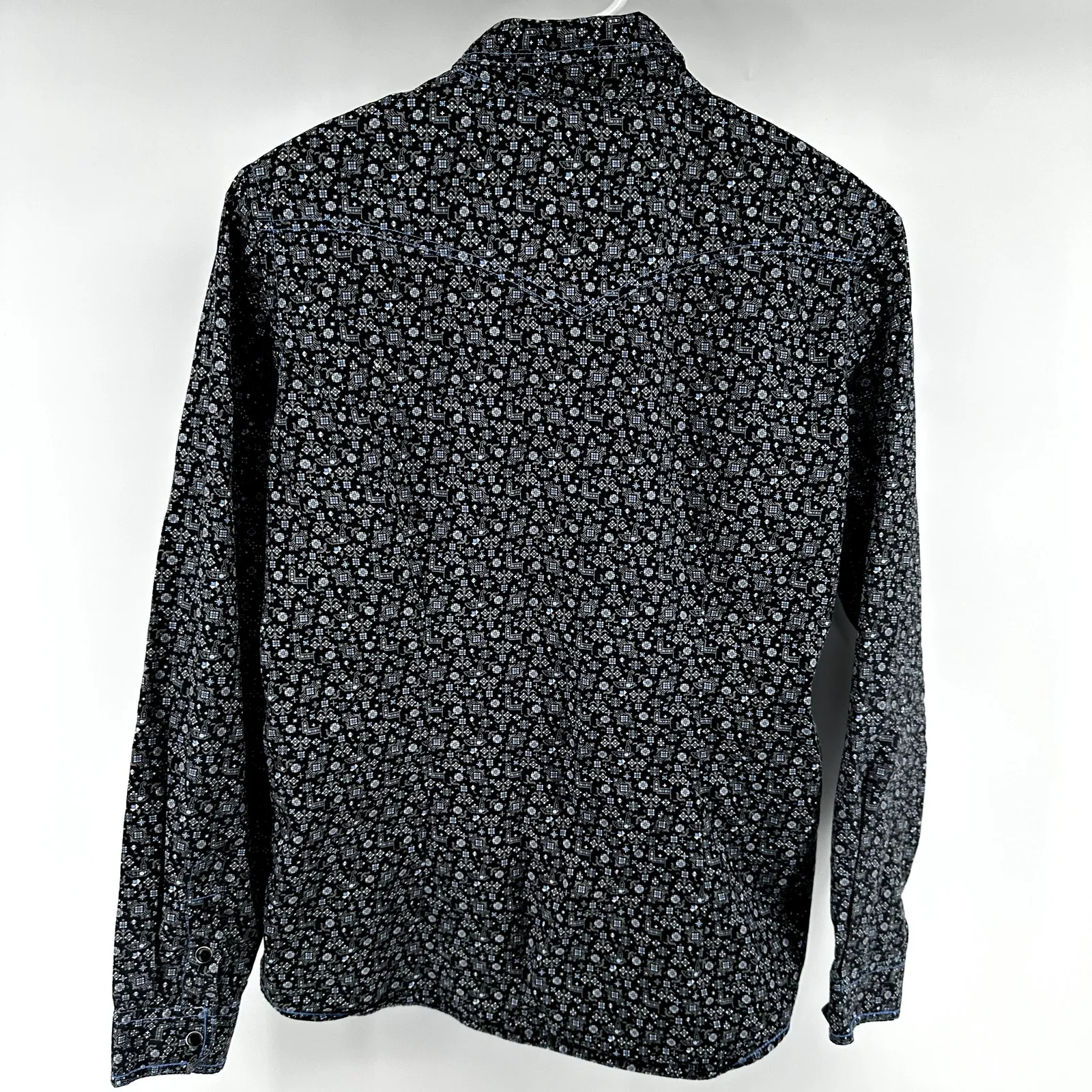 Panhandle Rough Stock Bluse Cape Coral Button Down Pearl Snap Geometric Blue S - Image 6