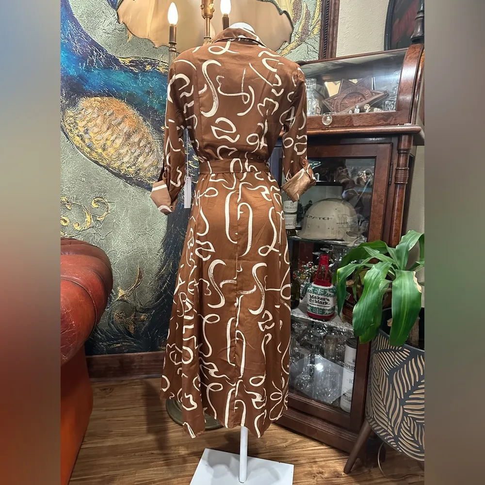 NWT TRULY 4 You Elegant Brown and White Midi Dress Size M - Image 3