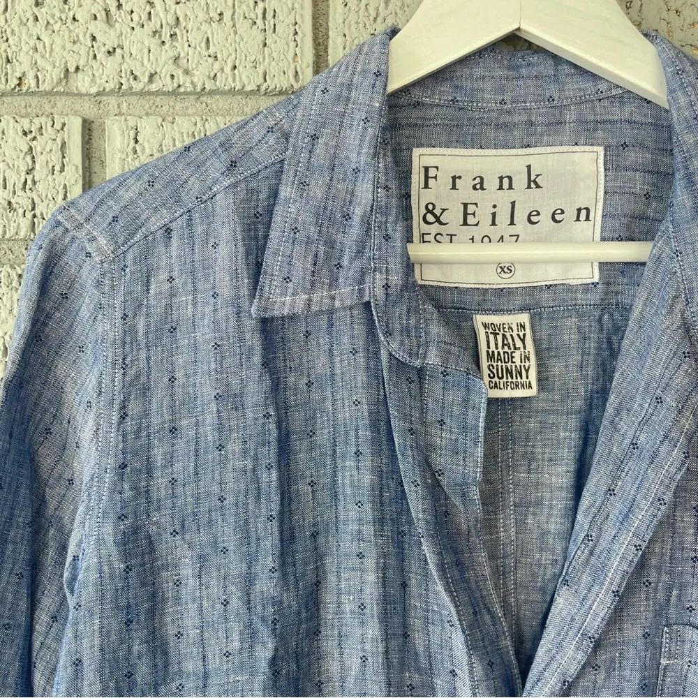 Frank and Eileen Murphy Pindot Linen Shirtdress Chambray Blue Size XS - Image 4