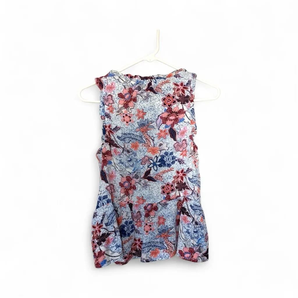 Knox Rose Floral Red White Blue Ruffled Skirted Blouse Size xs - Image 3