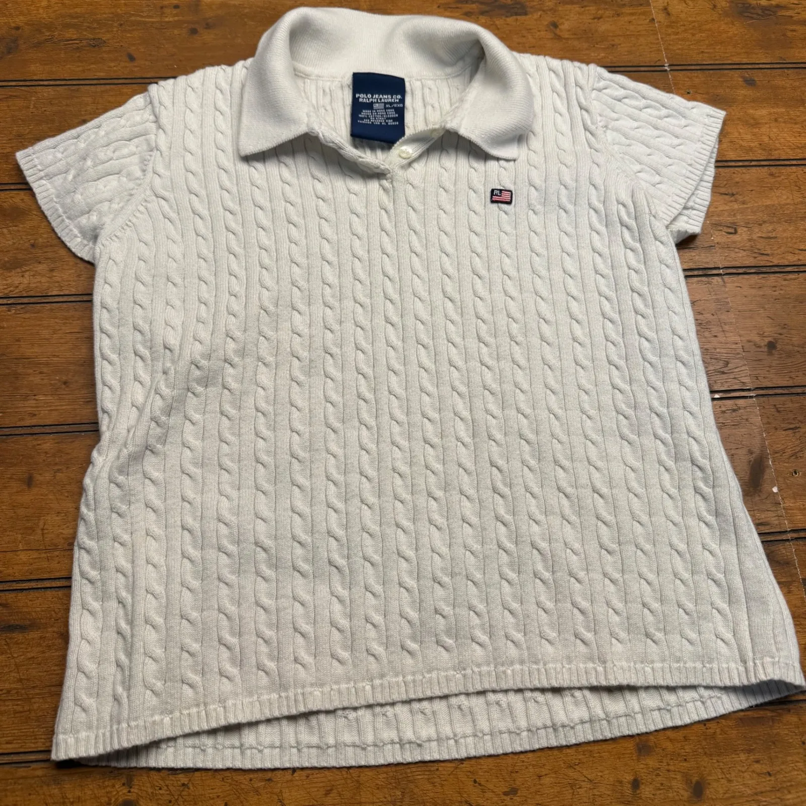 Polo Jeans Co Ralph Lauren Cable Knit Polo Shirt Womens XL Cream Short Sleeve White - Image 1