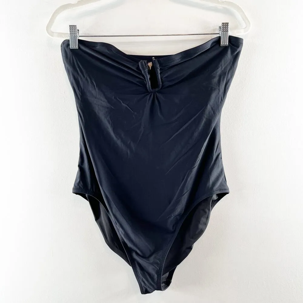 J. Crew Notched Wire Cutout Strapless One Piece Swimsuit Black 14 - Image 2