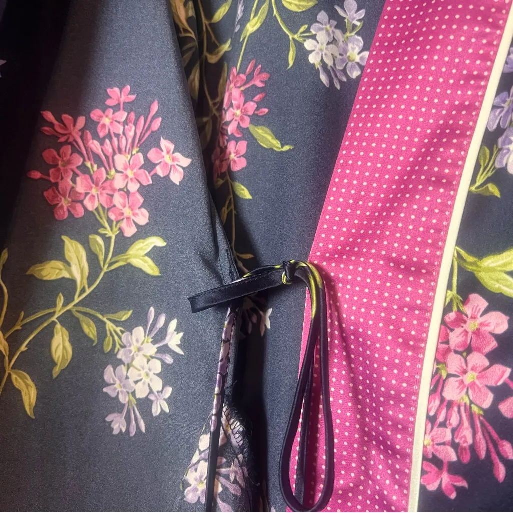 Lauren Ralph Lauren Floral Robe Kimono Navy Blue Floral Pink Size Large No Belt - Image 10