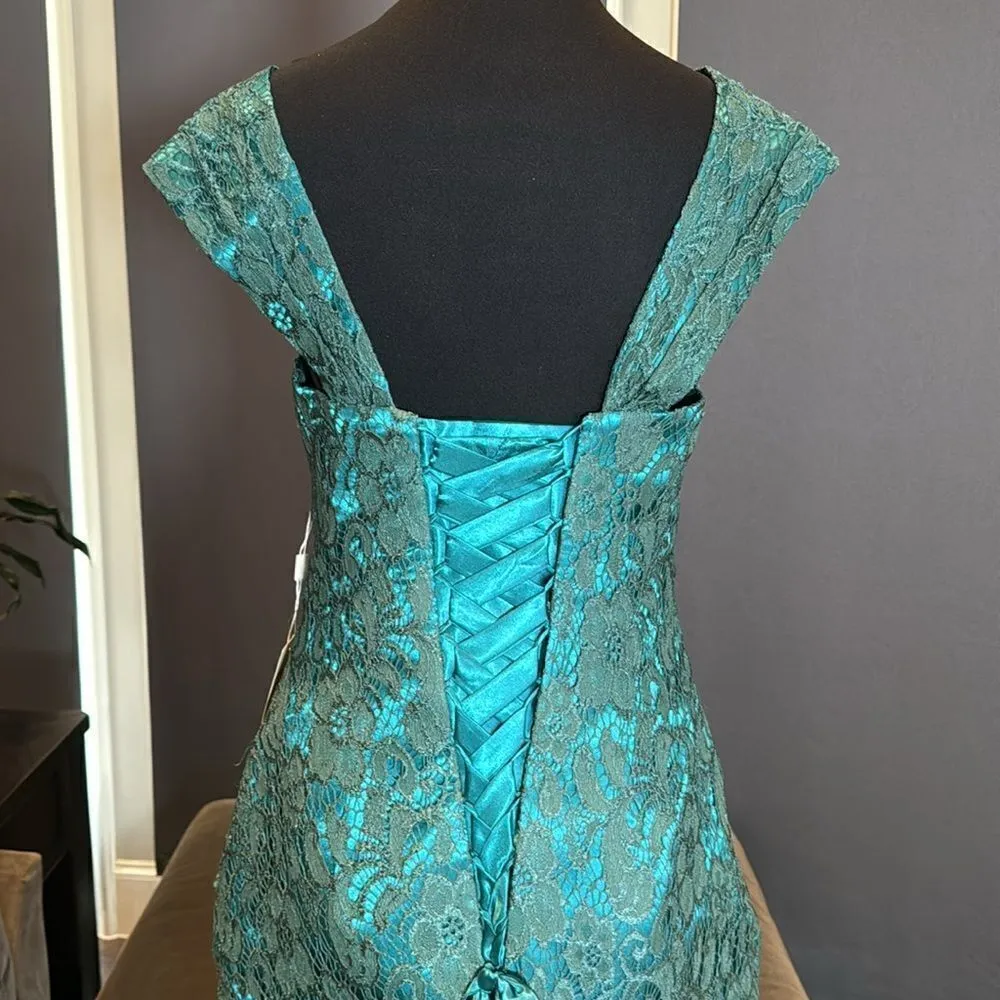 Women’s Tea Length Green Dress Corset Back Matching Chiffon Jacket Size 8 NWOT - Image 7