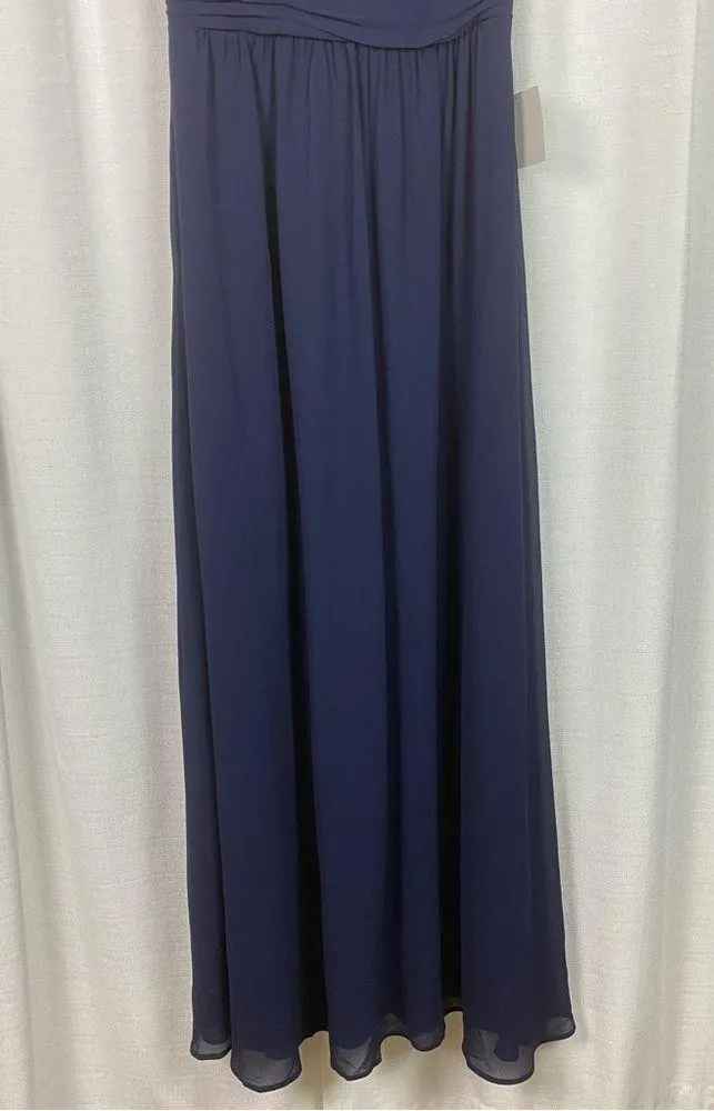 Lulu’s Navy Blue Leading Roll V Neck Ruched A Line Chiffon Maxi Dress Sz.M NWT - Image 6