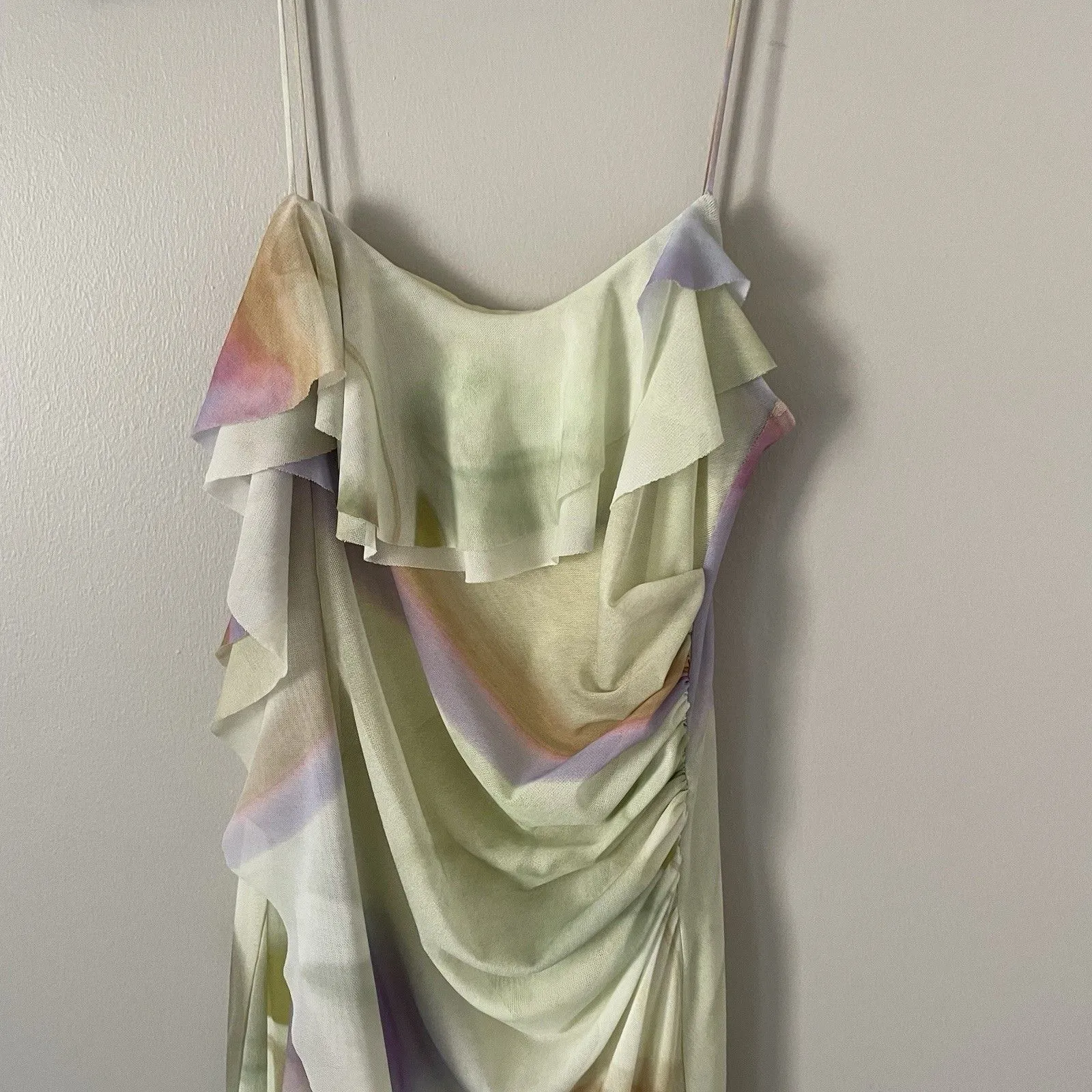 Zara Size S Multicolor Ruffle Tulle Midi Dress Lined Sleeveless Watercolor - Image 2