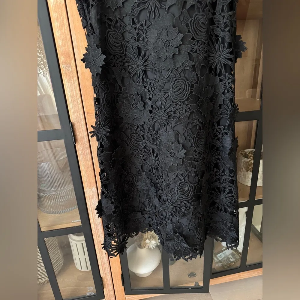 Tuckernuck Guipure Lace Blythe Dress bow mini sleeveless black tie ruffle neck - Image 6