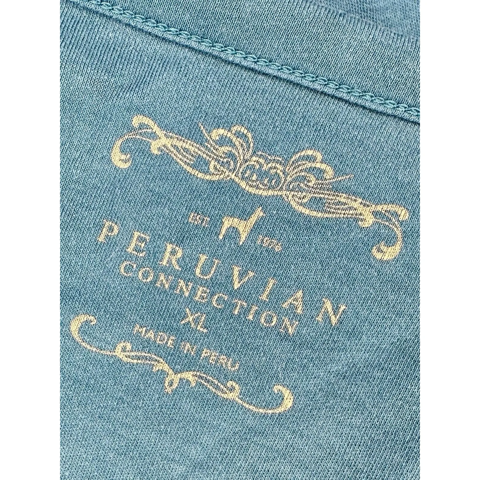 Peruvian Connection Blue Scoop Neck 3/4 Sleeve Tee Size XL EUC!!! - Image 3