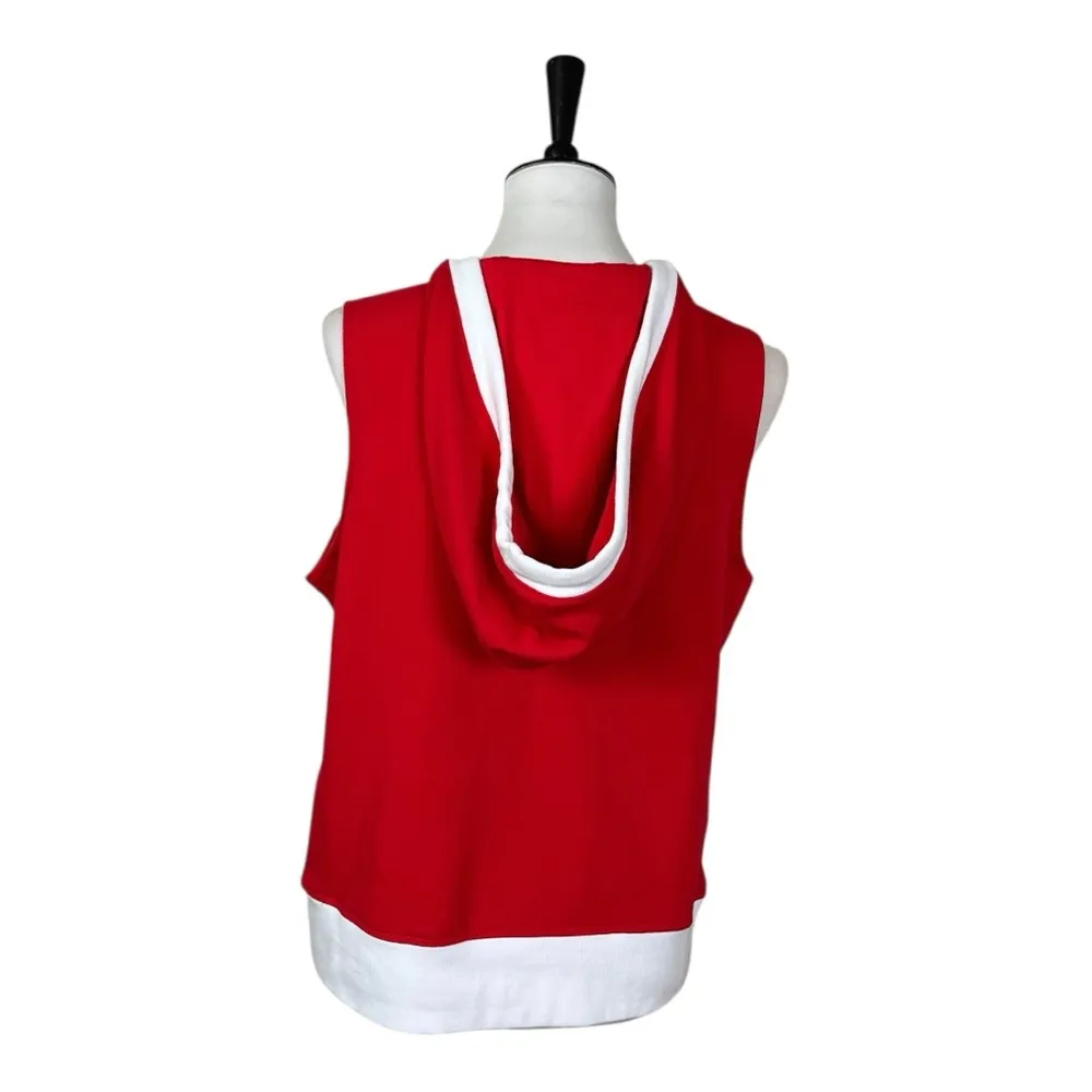 Tommy Hilfiger Hoodie Sweatshirt Sleeveless Red White Flag Women’s Size Large - Image 4