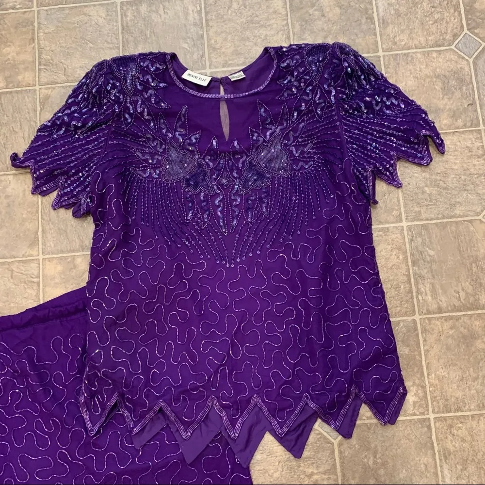 Vintage Purple Silk Beaded 2 - Image 3